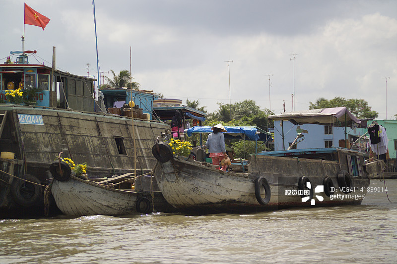越南河江省湄公河三角洲的连排船屋图片素材