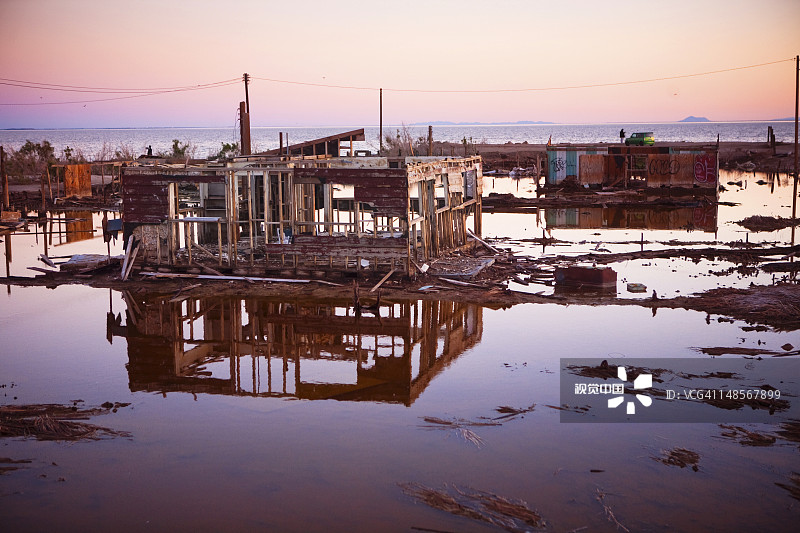 索尔顿海的孟买海滩小镇遗址图片素材