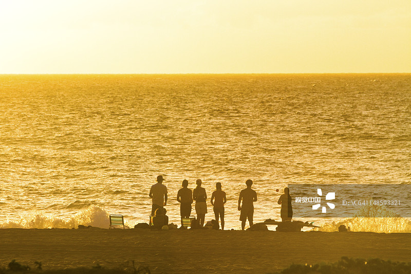 在波利哈莱州立海滩公园玩地掷球的家庭图片素材