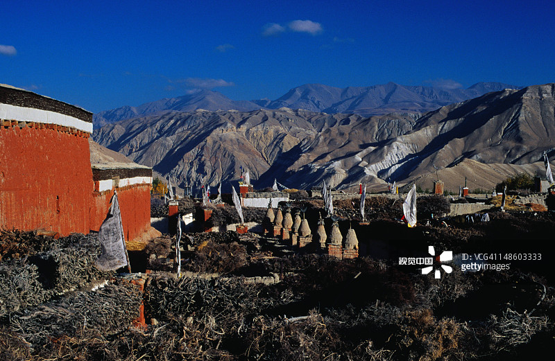 洛曼塘平屋顶景观，上木斯塘首都，海拔3840米高原图片素材