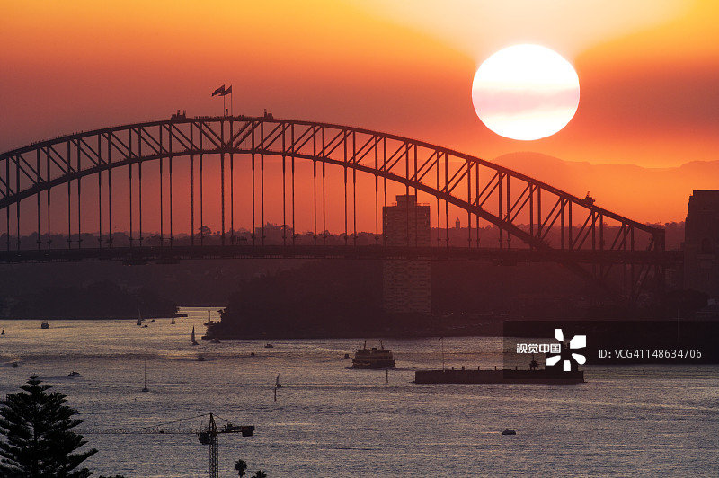 从达德利佩奇保护区看海港大桥的日落图片素材