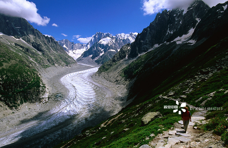 蒙坦维冰海与徒步旅行者图片素材