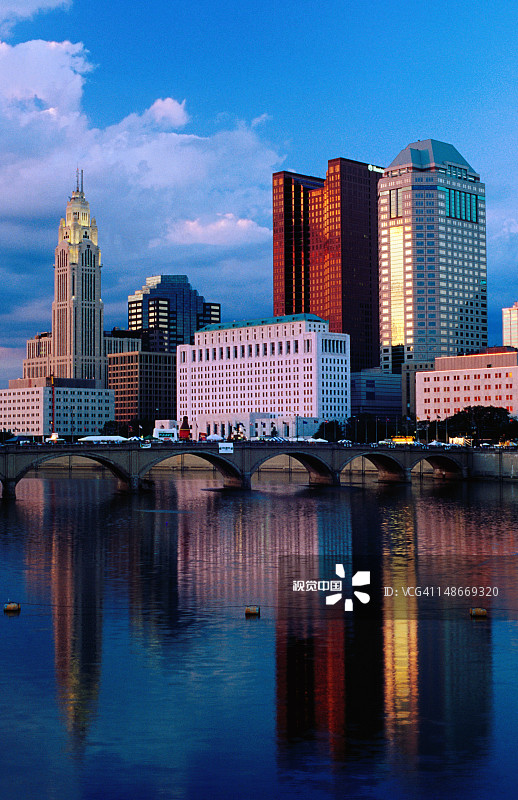 城市天际线前的Scioto河图片素材