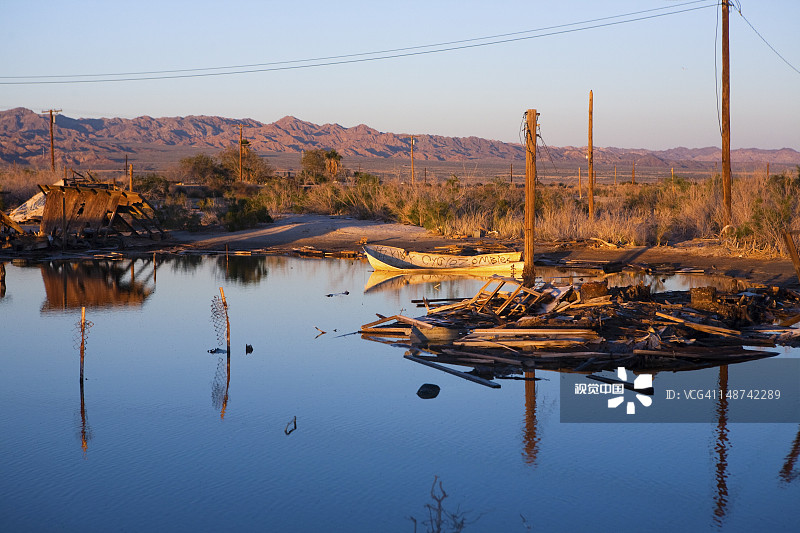 索尔顿海的孟买海滩小镇遗址图片素材