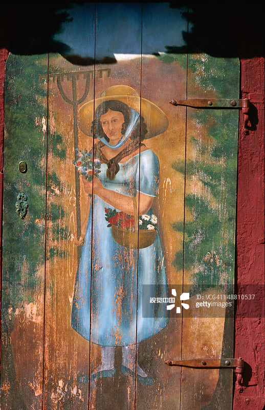 丹麦老城彩绘木门细节图片素材