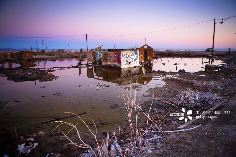 索尔顿海的孟买海滩小镇遗址图片素材