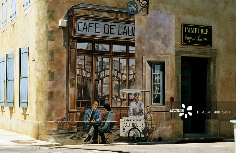 皮舍里克的咖啡馆场景错视壁画图片素材