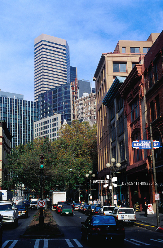 西雅图第一大道南向市中心的交通图片素材