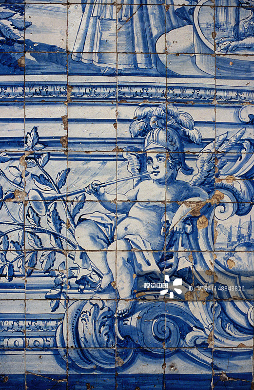 蓝白色瓷砖（手绘）图片素材