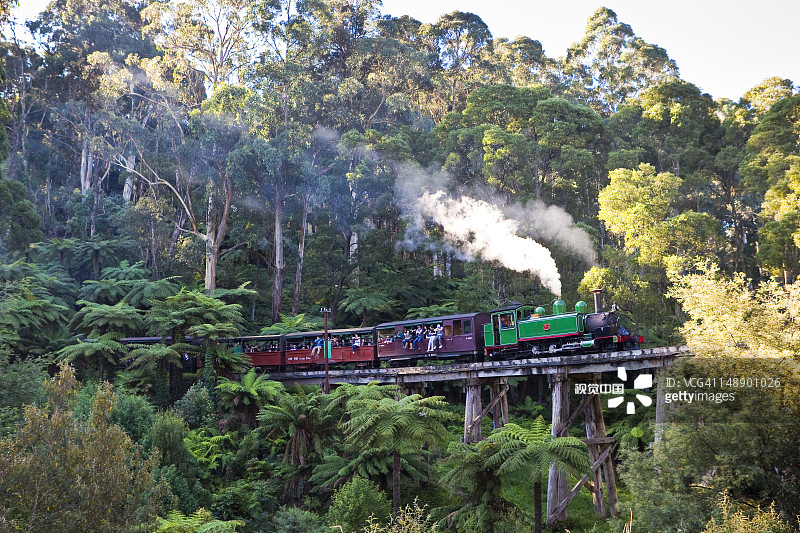 在丹德农山脉穿过栈桥的蒸汽火车“普芬比利”图片素材