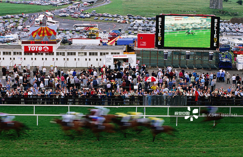 高威赛马会上赛道上的马匹图片素材