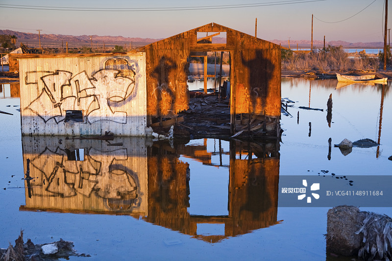 索尔顿海的孟买海滩小镇遗址图片素材