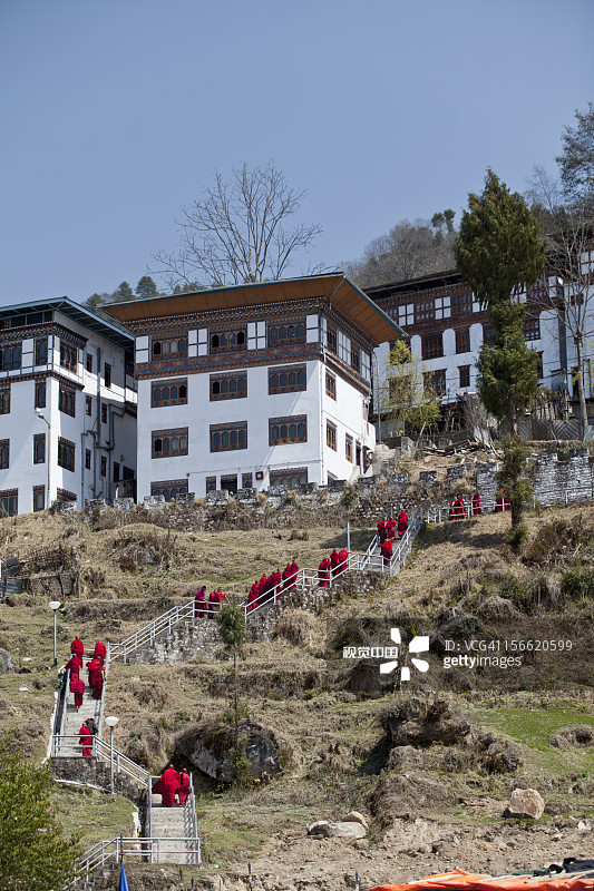 僧侣离开宗萨宗的楼梯图片素材