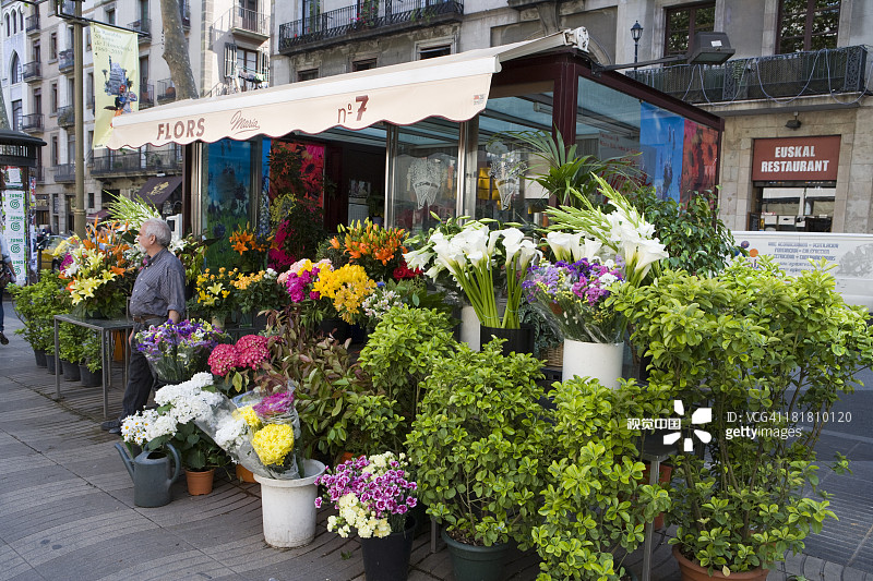 兰布拉大街上的花摊图片素材