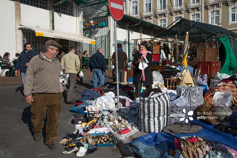 里斯本Feira da Ladra跳蚤市场与国家先贤祠图片素材