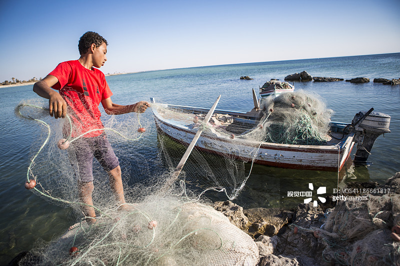 杰尔巴岛，突尼斯渔夫图片素材