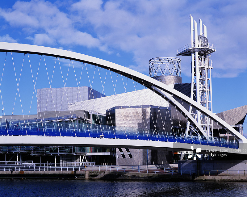 英国曼彻斯特：洛瑞艺术中心与千禧桥图片素材