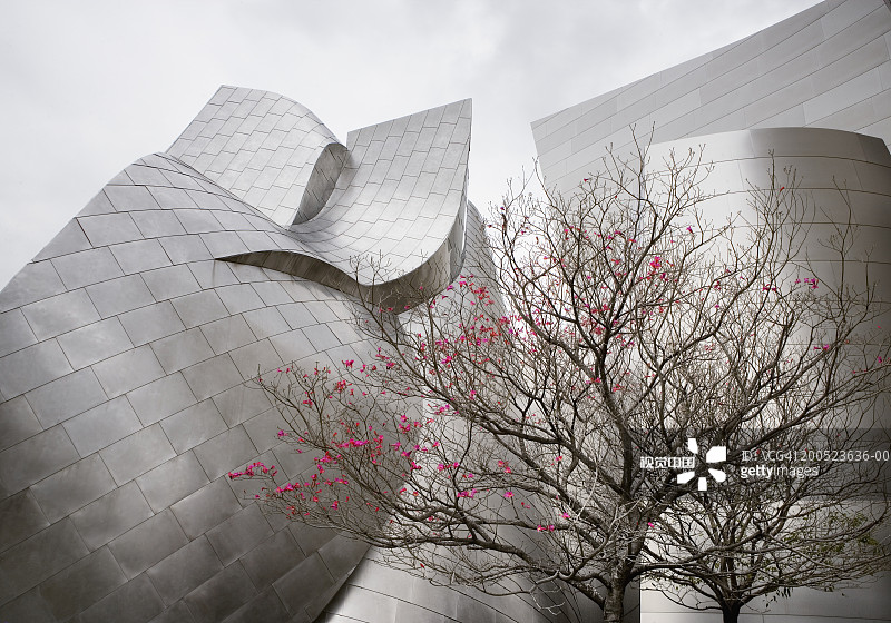 美国加利福尼亚州洛杉矶，迪士尼音乐厅的低角度景观图片素材