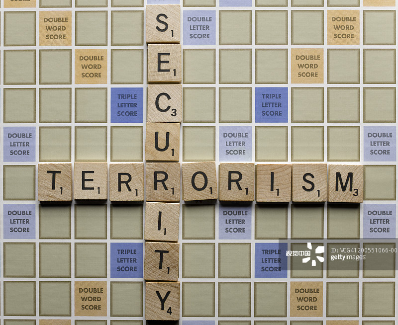 棋盘游戏上的安全与恐怖主义概念俯视图图片素材