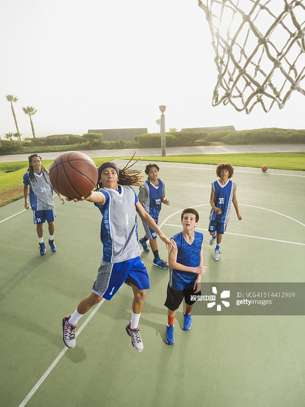 篮球球队在球场上比赛图片素材