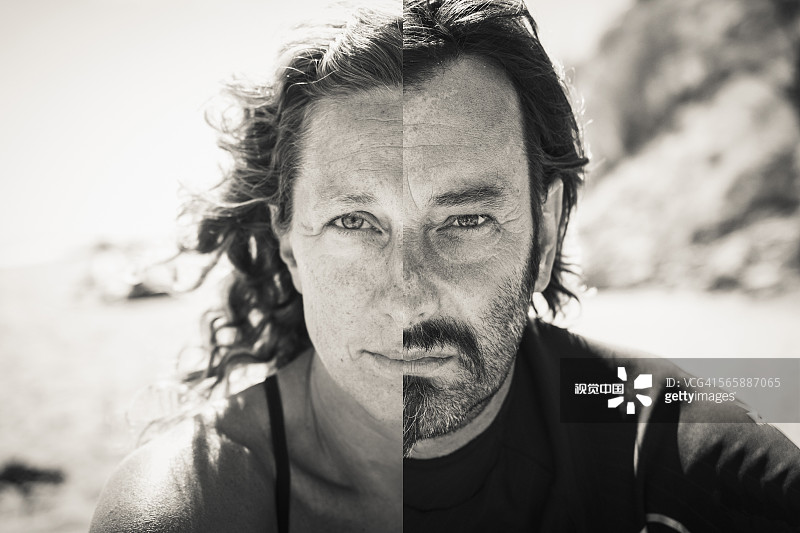 海滩上的白人男女分层景观图片素材