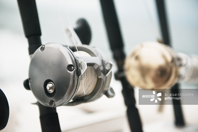 鱼竿和卷轴的特写图片素材