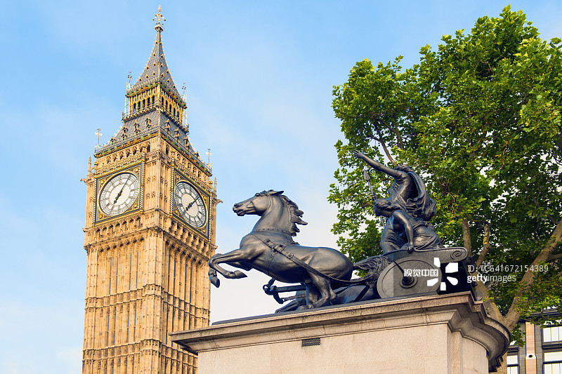 钟楼下的战车雕像图片素材