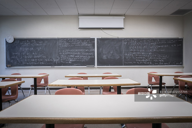 空教室里黑板上的方程式图片素材