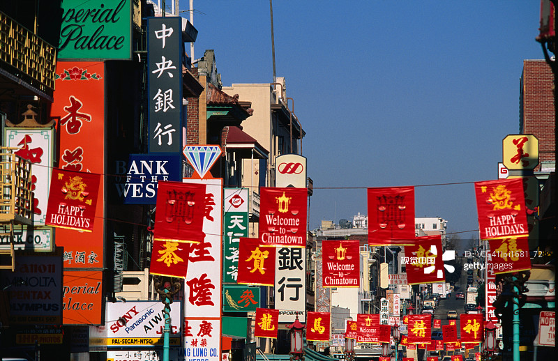 美国旧金山中国城格兰特街（低角度）图片素材